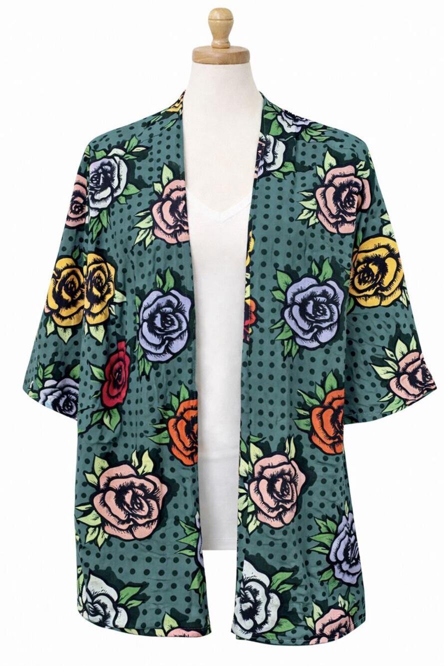 LuLaRoe Lindsay Floral Print Kimono 3/4 Sleeve - Size Small